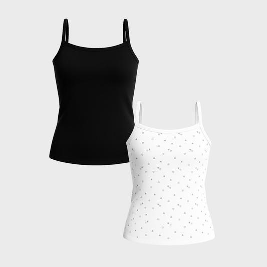 Girls' Cami Vests -Heart Print & Solid color Pack Of 2