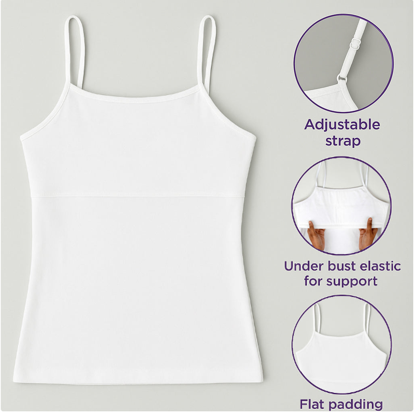 Padded Camisole | Flat padding | Adjustable Strap- Pack of 1