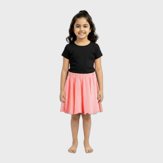 CharmnCherish Girls' Cotton Skirt With Shorts - Solid - Multicolour (Pack of 1)