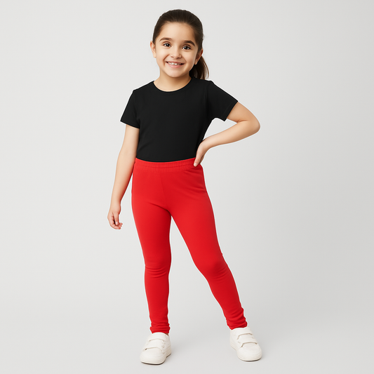 CharmnCherish Girls' Leggings Solid Red Color Pack Of 1