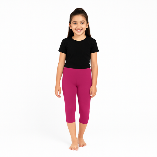 CharmnCherish Girls' 3/4 Leggings Solid Dark Pink Color Pack Of 1