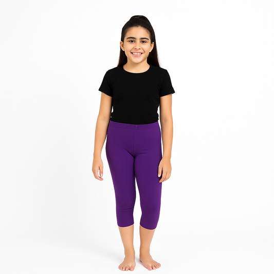 CharmnCherish Girls' 3/4 Leggings Solid Purple Color Pack Of 1