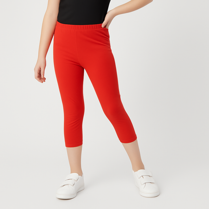 CharmnCherish Girls' 3/4 Leggings Solid Red Color Pack Of 1