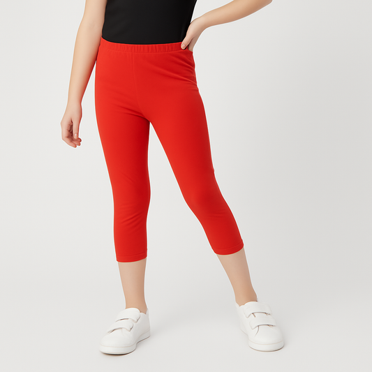 CharmnCherish Girls' 3/4 Leggings Solid Red Color Pack Of 1
