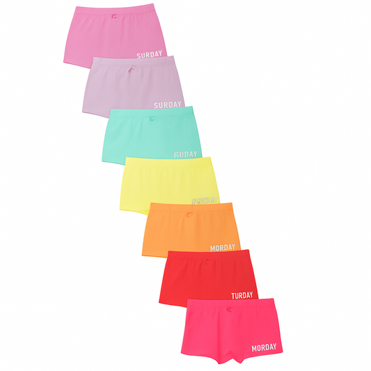 Girls' Cotton Boy Shorts - Weekdays Printed Pack of 7