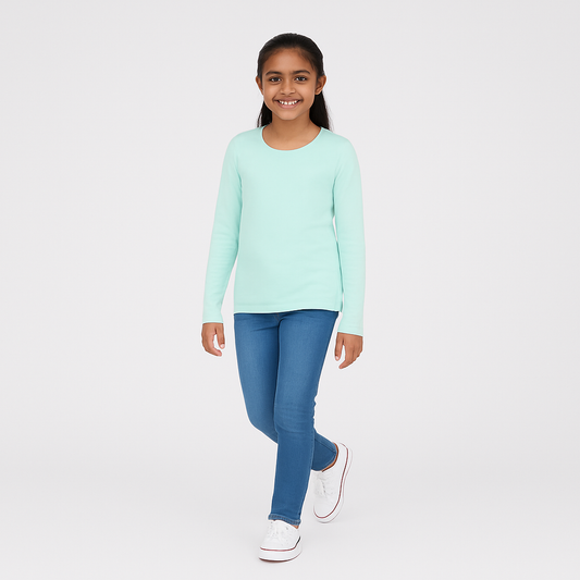 CharmnCherish Girls' Cotton Full Sleeve T-Shirt - Aqua (Pack of 1)