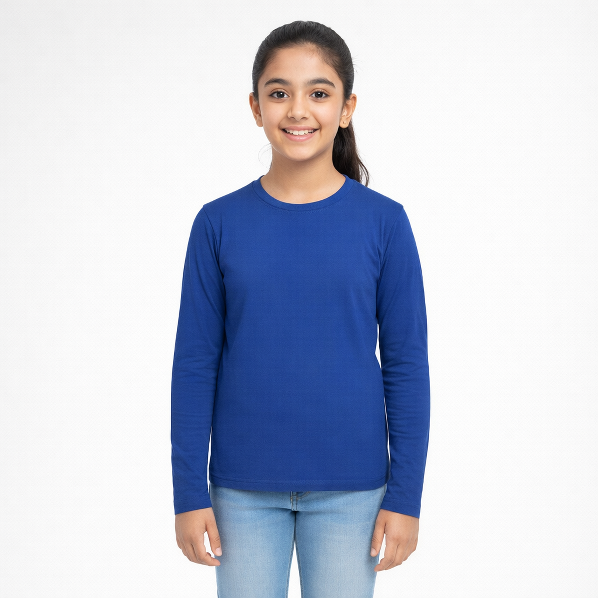 CharmnCherish Girls' Cotton Full Sleeve T-Shirt - Ink Blue (Pack of 1)