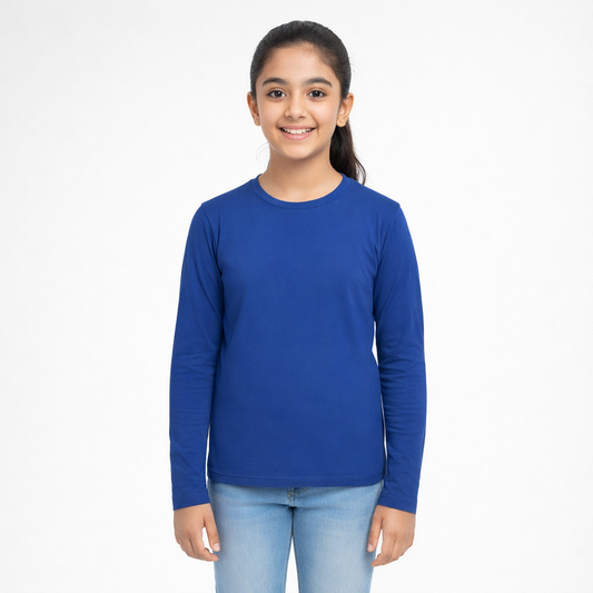 CharmnCherish Girls' Cotton Full Sleeve T-Shirt - Ink Blue (Pack of 1)