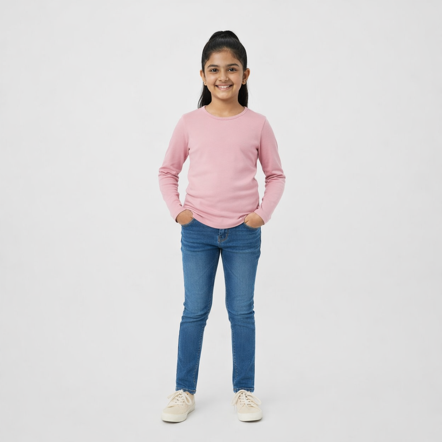 CharmnCherish Girls' Cotton Full Sleeve T-Shirt - Rose Dust (Pack of 1)