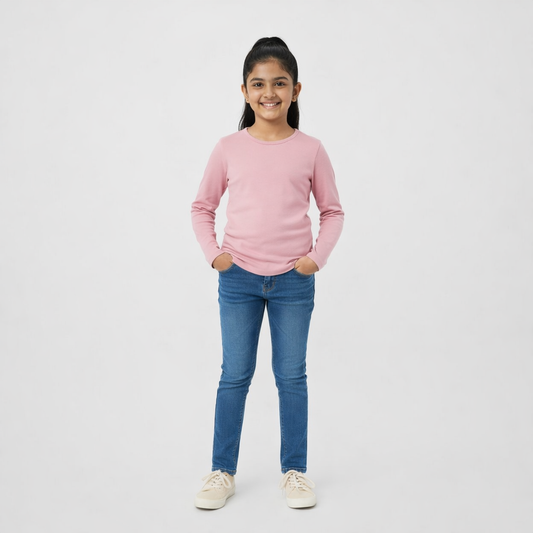 CharmnCherish Girls' Cotton Full Sleeve T-Shirt - Rose Dust (Pack of 1)