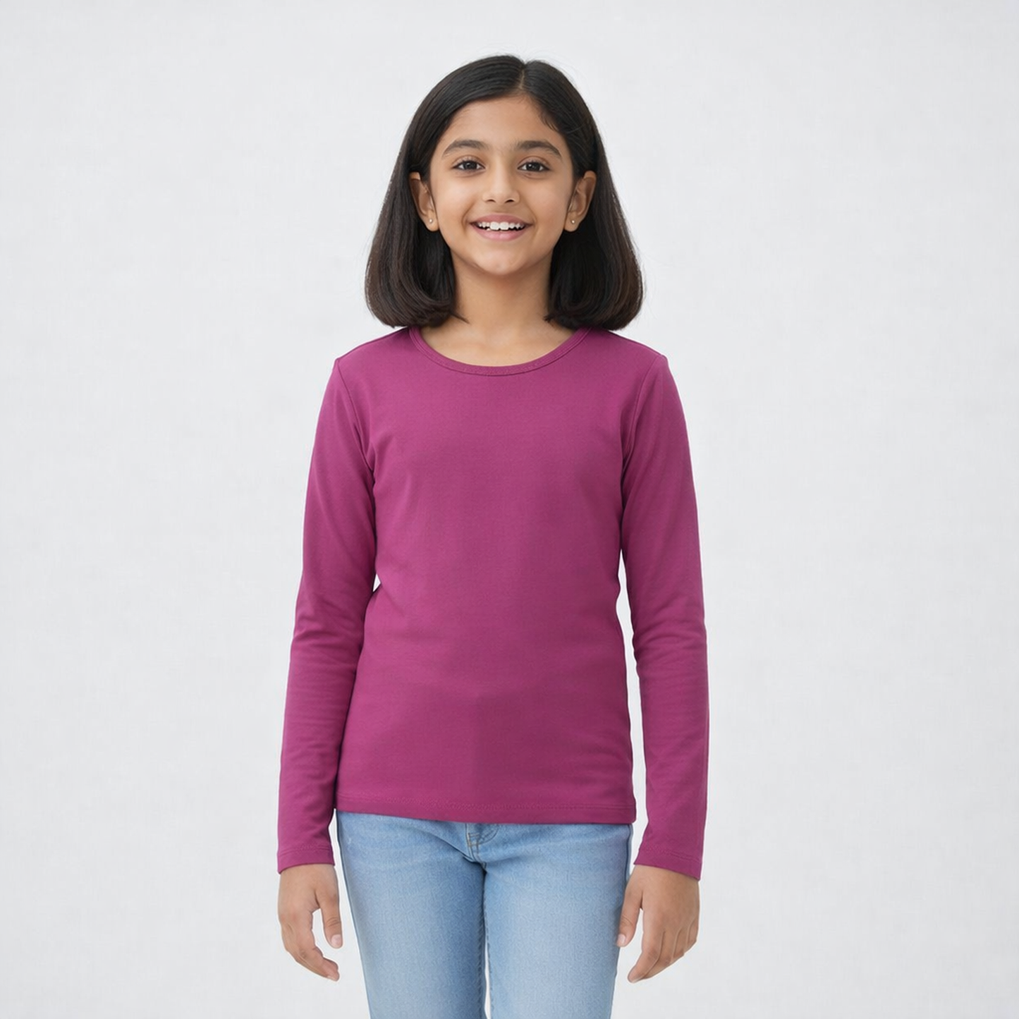 CharmnCherish Girls' Cotton Full Sleeve T-Shirt - Maroon (Pack of 1)