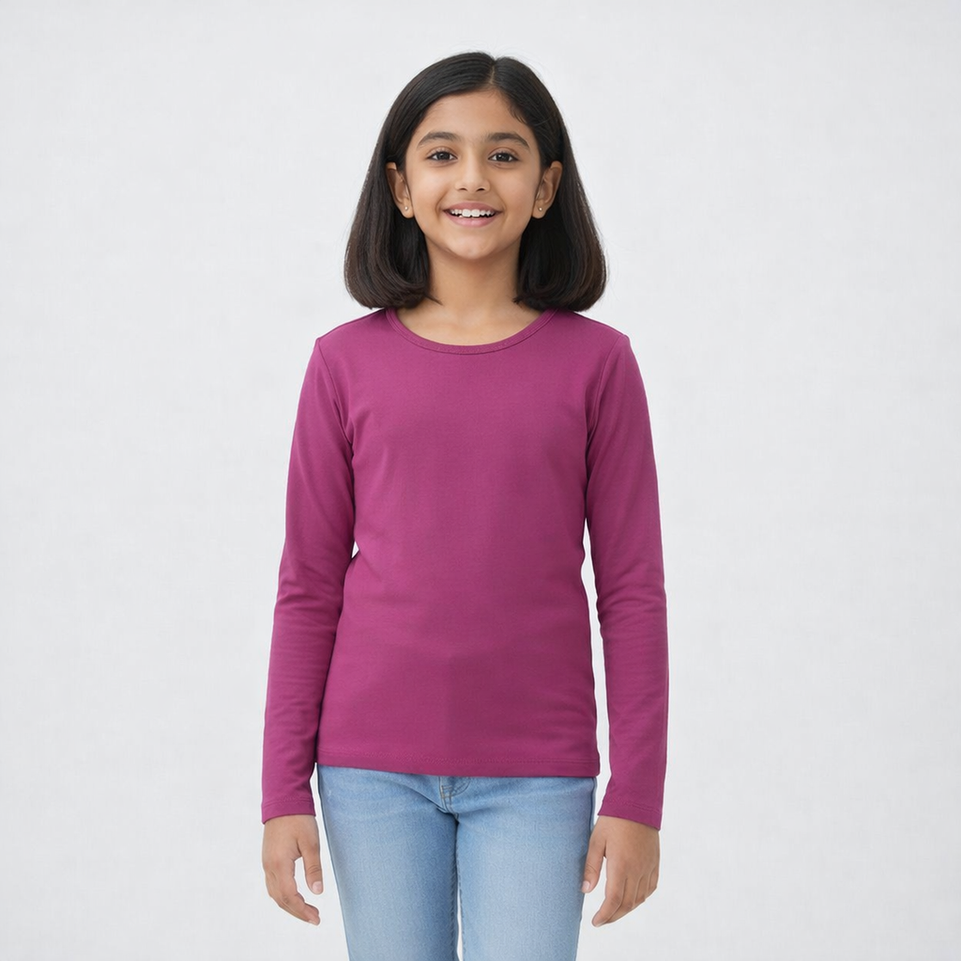 CharmnCherish Girls' Cotton Full Sleeve T-Shirt - Maroon (Pack of 1)