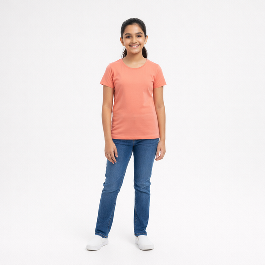 CharmnCherish Girls' Cotton Short Sleeve T-Shirt - Coral (Pack of 1)