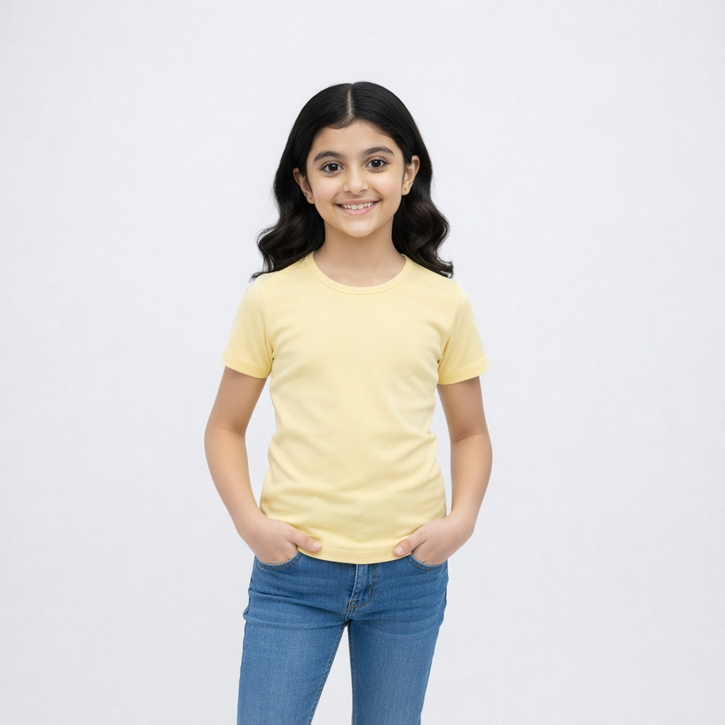 CharmnCherish Girls' Cotton Short Sleeve T-Shirt - Lime Yellow (Pack of 1)