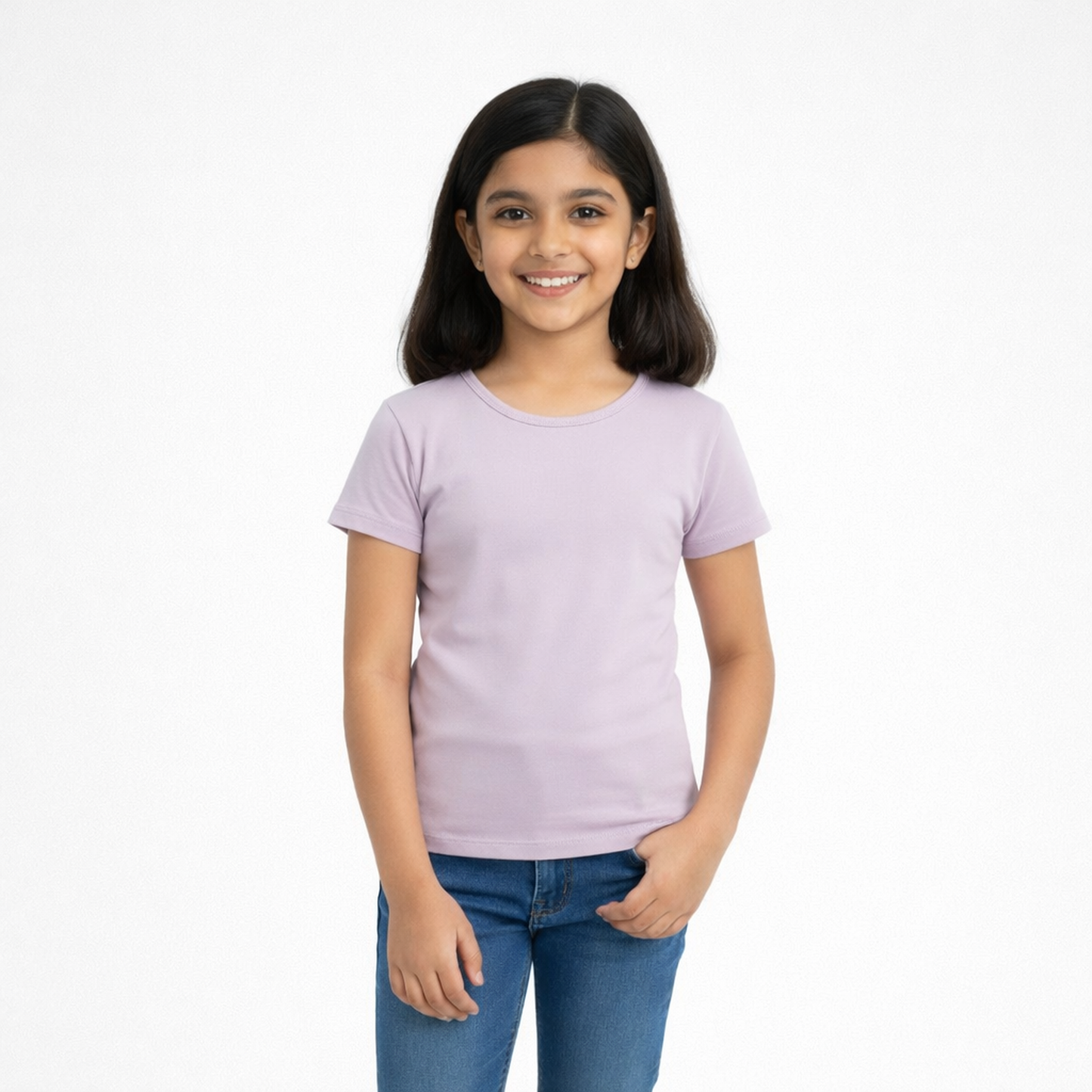 CharmnCherish Girls' Cotton Short Sleeve T-Shirt - Lavender (Pack of 1)