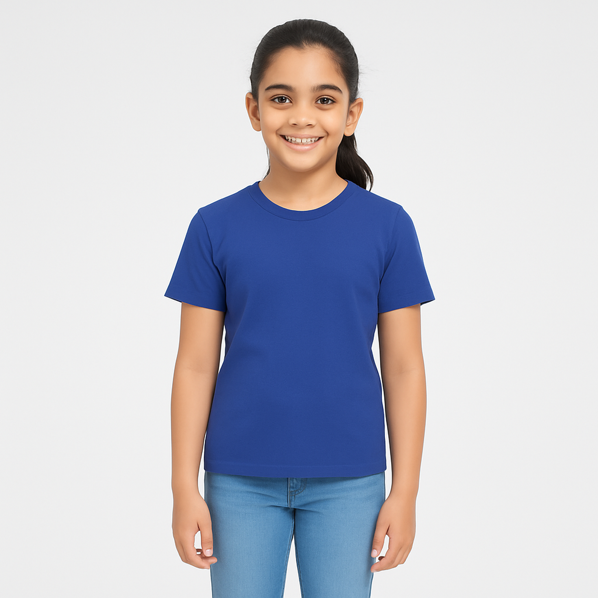CharmnCherish Girls' Cotton Short Sleeve T-Shirt - Ink Blue (Pack of 1)