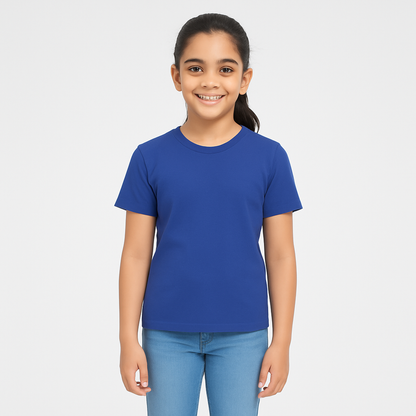 CharmnCherish Girls' Cotton Short Sleeve T-Shirt - Ink Blue (Pack of 1)