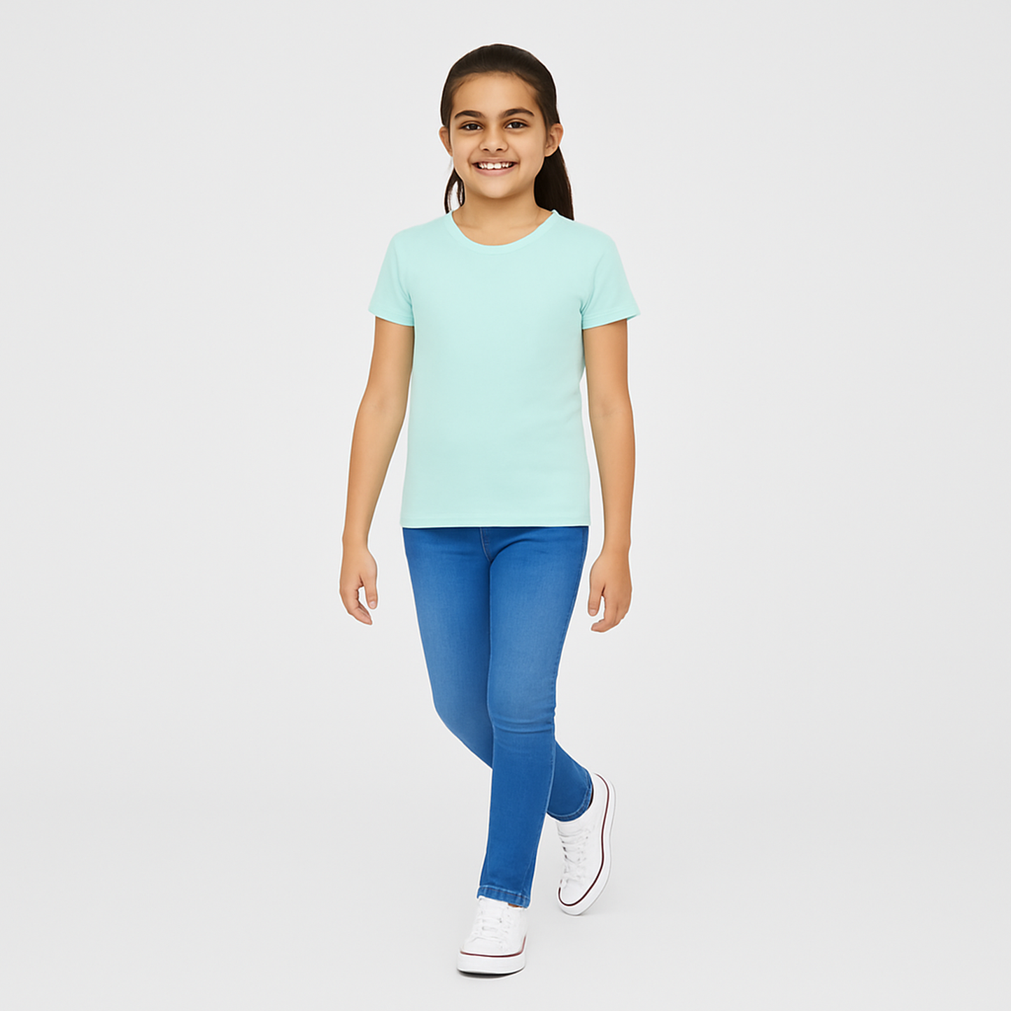 CharmnCherish Girls' Cotton Short Sleeve T-Shirt - Aqua Green (Pack of 1)