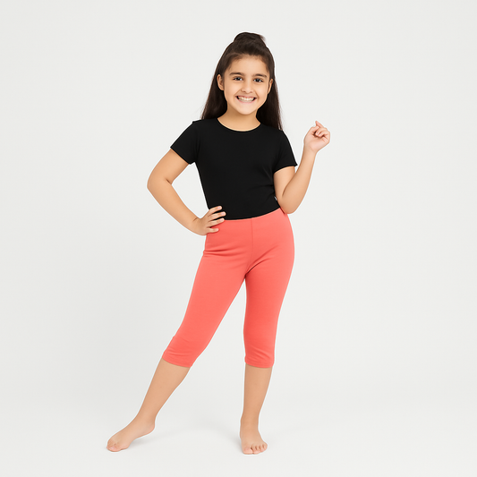 CharmnCherish Girls' 3/4 Leggings Pack of 1_Coral