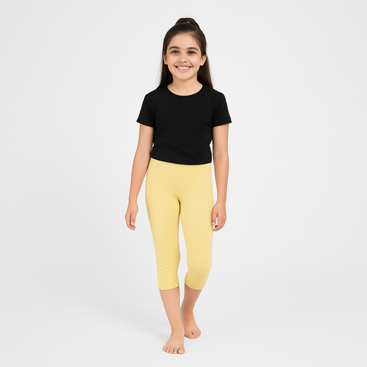 CharmnCherish Girls' 3/4 Leggings Pack of 1_Lime Yellow