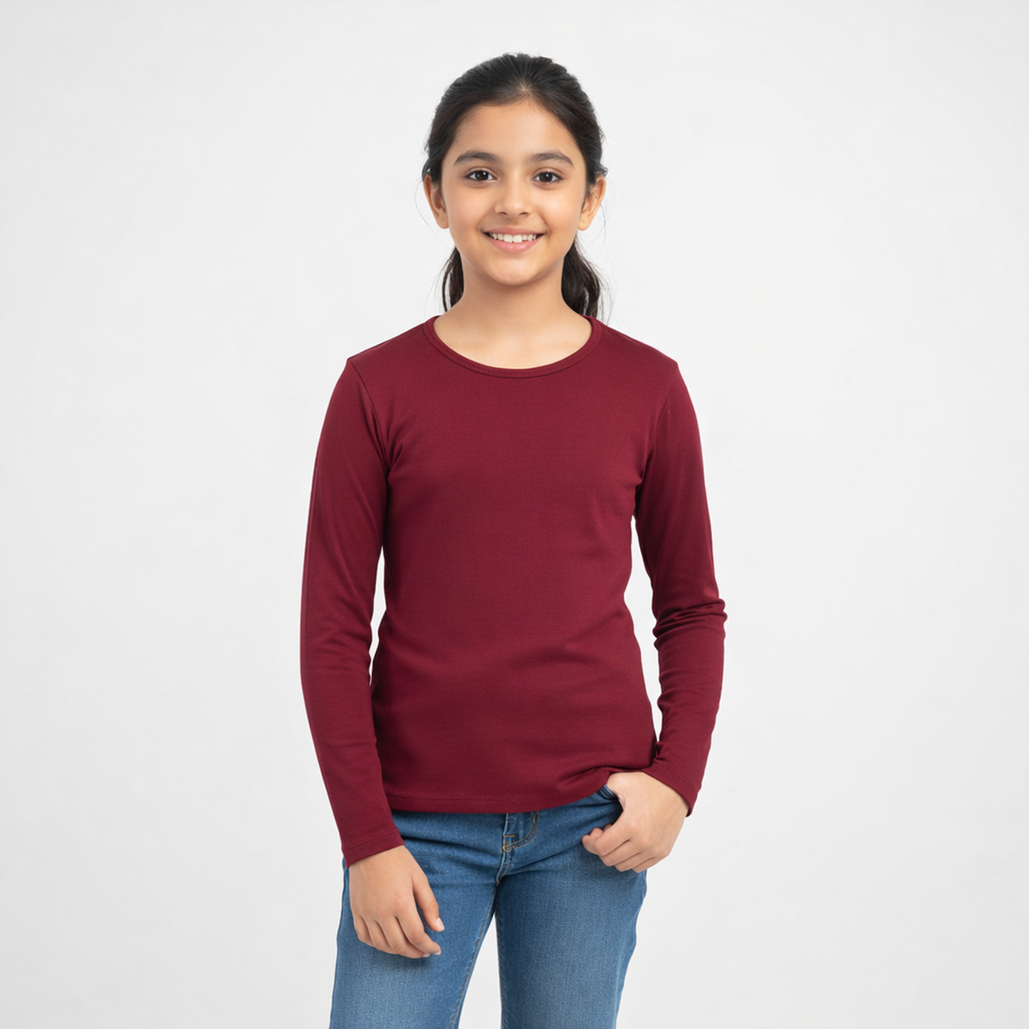 CharmnCherish Girls' Cotton Full Sleeve T-Shirt - Brown (Pack of 1)