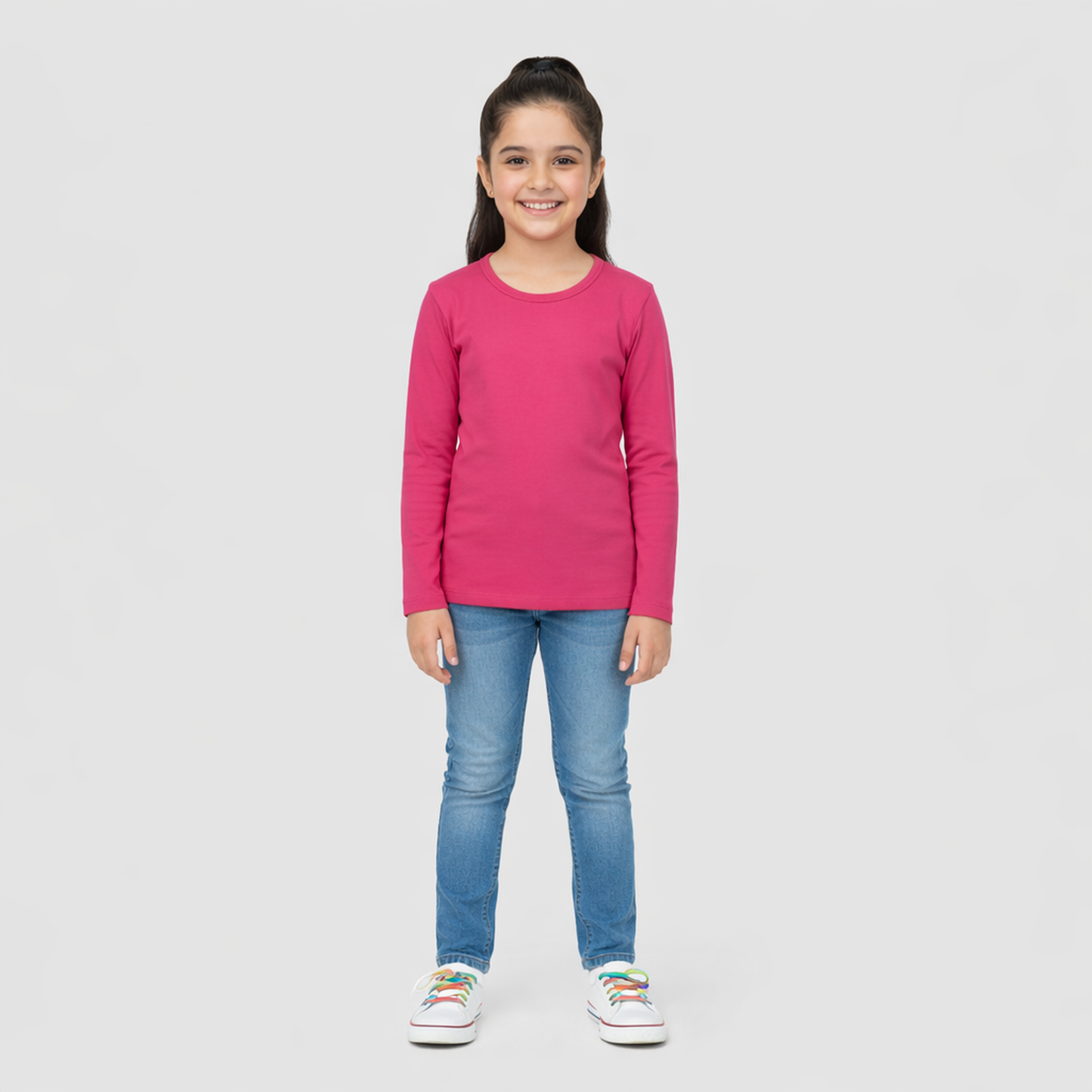CharmnCherish Girls' Cotton Full Sleeve T-Shirt - Dark Pink (Pack of 1)