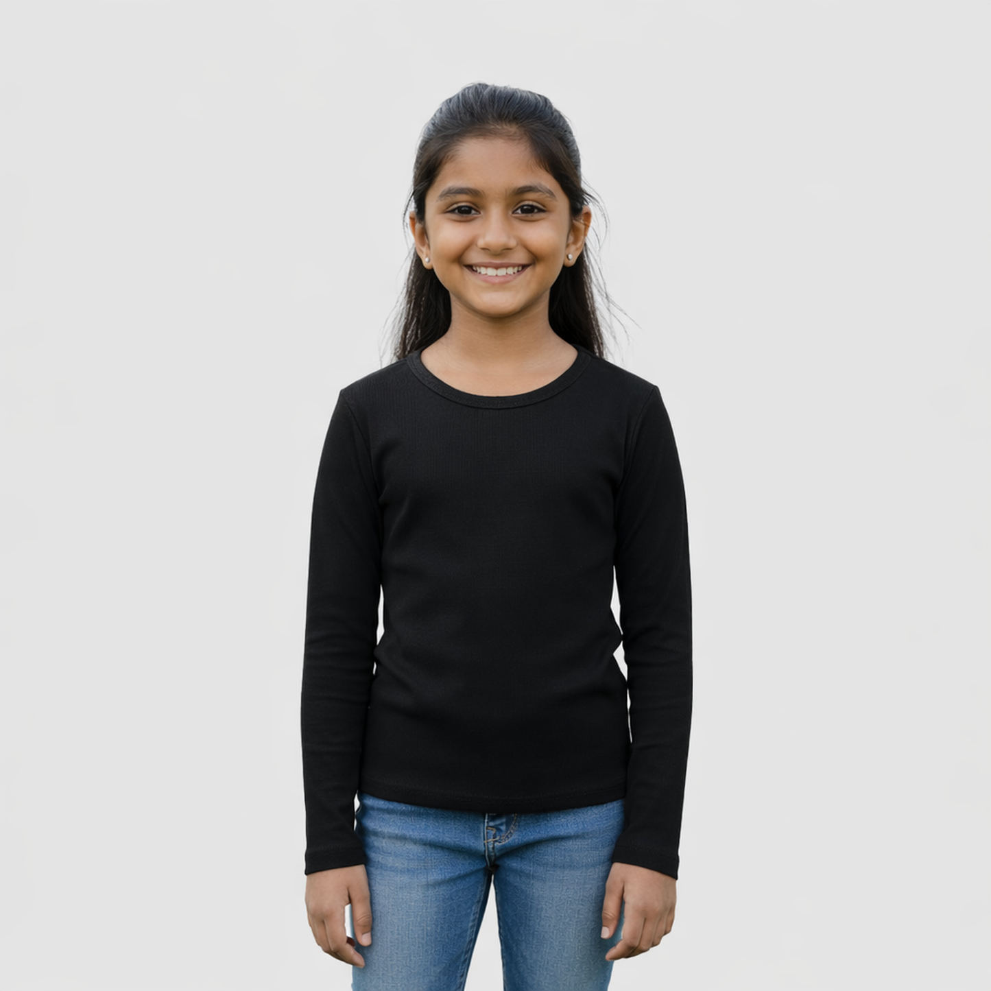 CharmnCherish Girls' Cotton Full Sleeve T-Shirt - Black (Pack of 1)