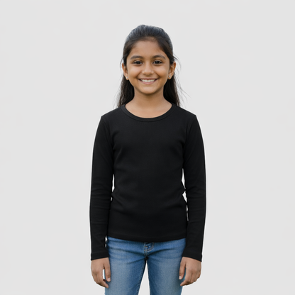 CharmnCherish Girls' Cotton Full Sleeve T-Shirt - Black (Pack of 1)