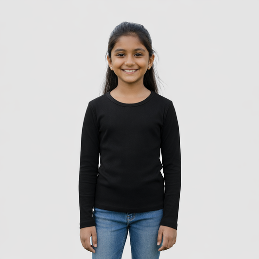 CharmnCherish Girls' Cotton Full Sleeve T-Shirt - Black (Pack of 1)