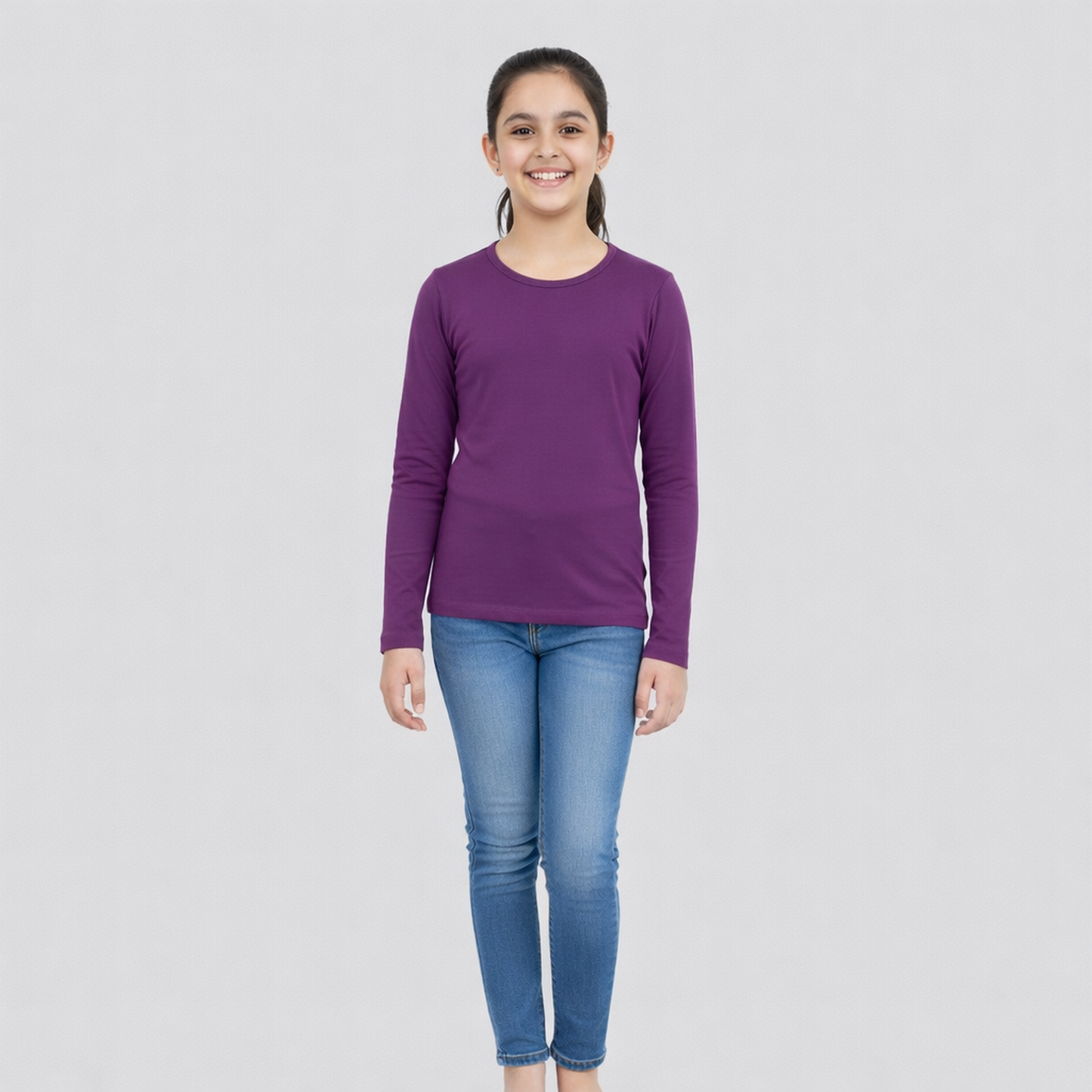 CharmnCherish Girls' Cotton Full Sleeve T-Shirt - Purple (Pack of 1)