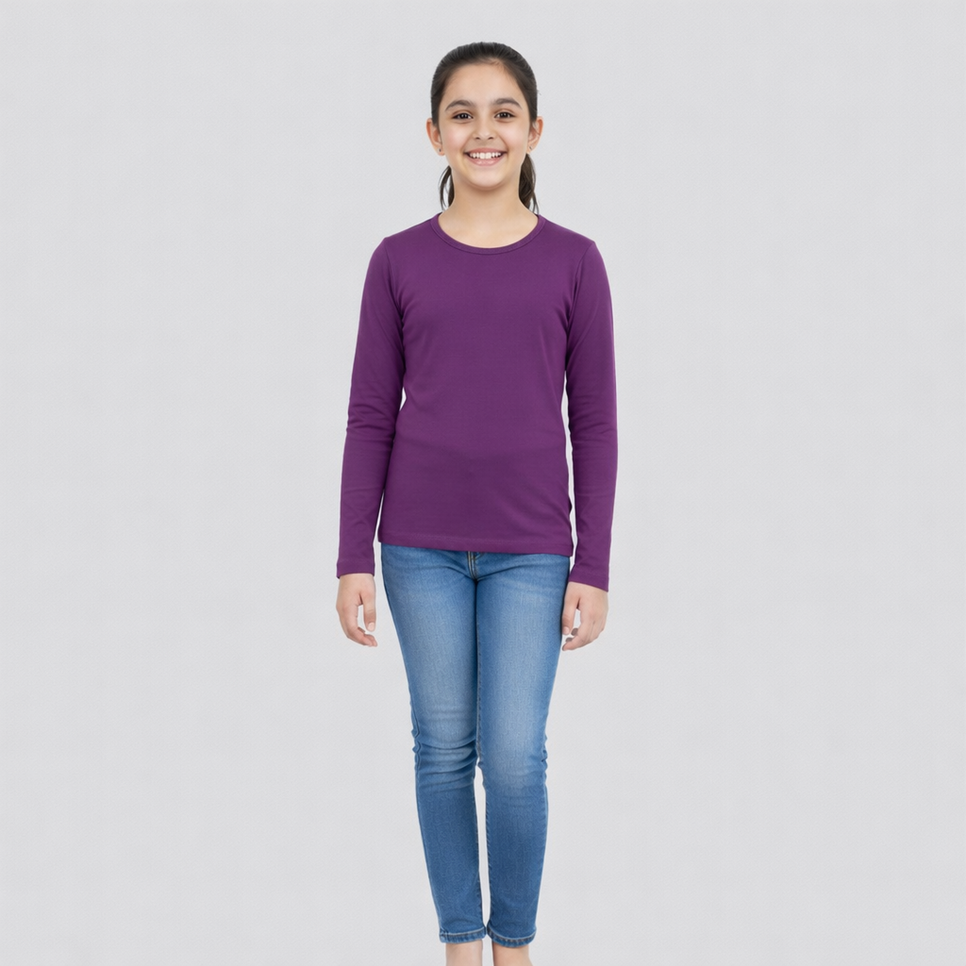 CharmnCherish Girls' Cotton Full Sleeve T-Shirt - Purple (Pack of 1)