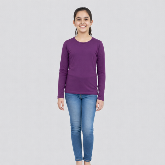 CharmnCherish Girls' Cotton Full Sleeve T-Shirt - Purple (Pack of 1)