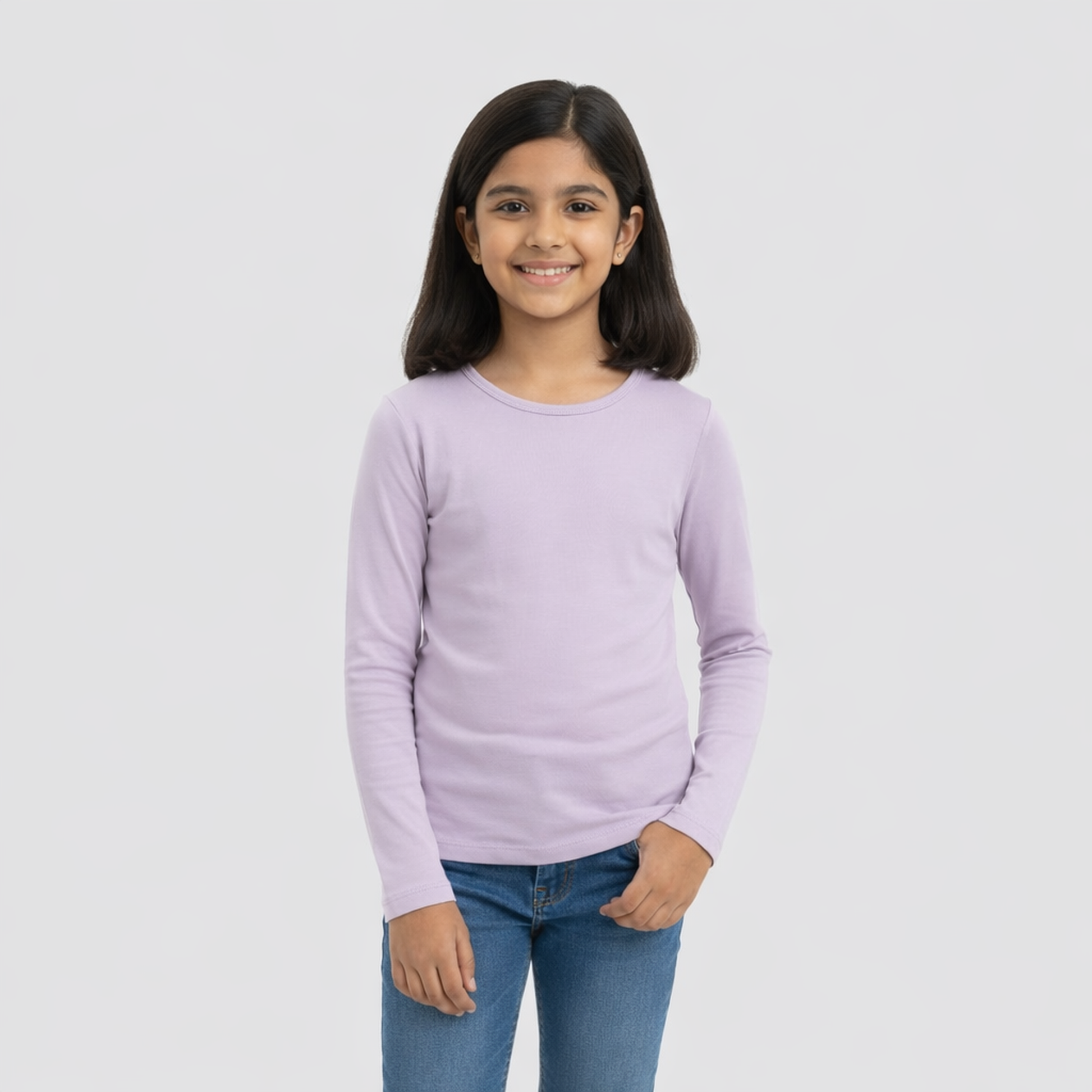 CharmnCherish Girls' Cotton Full Sleeve T-Shirt - Lavender (Pack of 1)