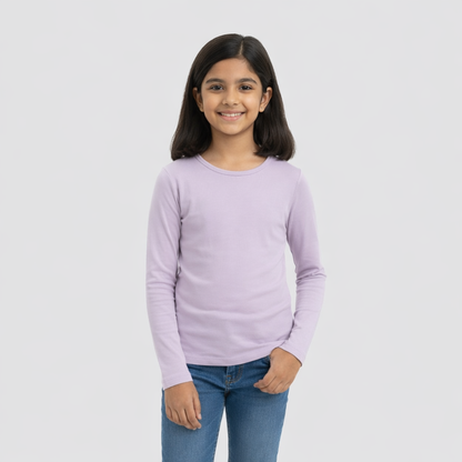 CharmnCherish Girls' Cotton Full Sleeve T-Shirt - Lavender (Pack of 1)