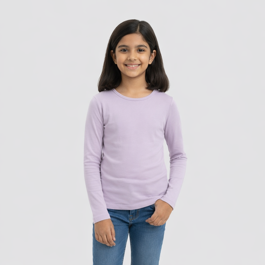 CharmnCherish Girls' Cotton Full Sleeve T-Shirt - Lavender (Pack of 1)