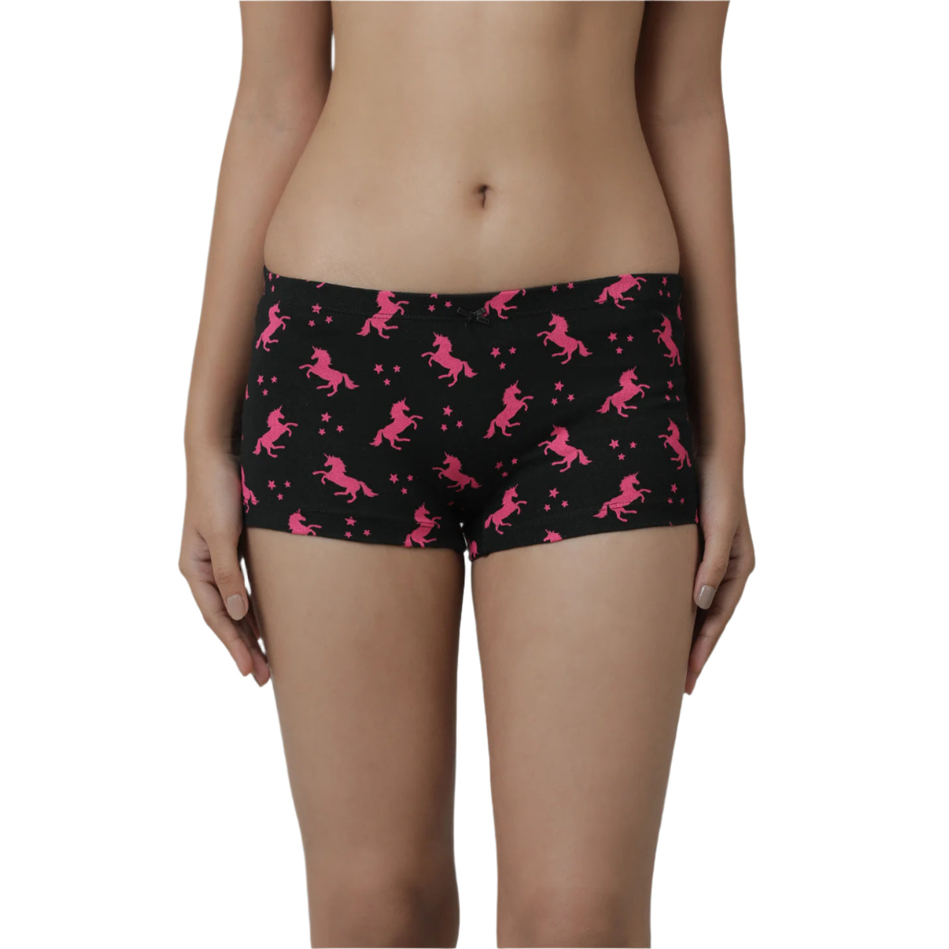 Girls' Cotton Boy Shorts - Unicorn All Over Printed Pack Of 2