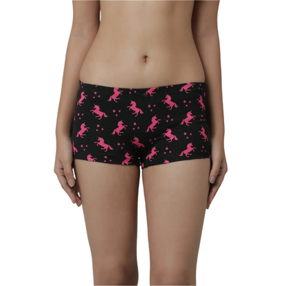 Girls' Cotton Boy Shorts - Unicorn All Over Printed Pack Of 2