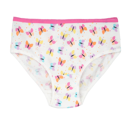 Girls' Cotton Brief - Butterfly All Over Print & Solid Color Brief Pack of 6