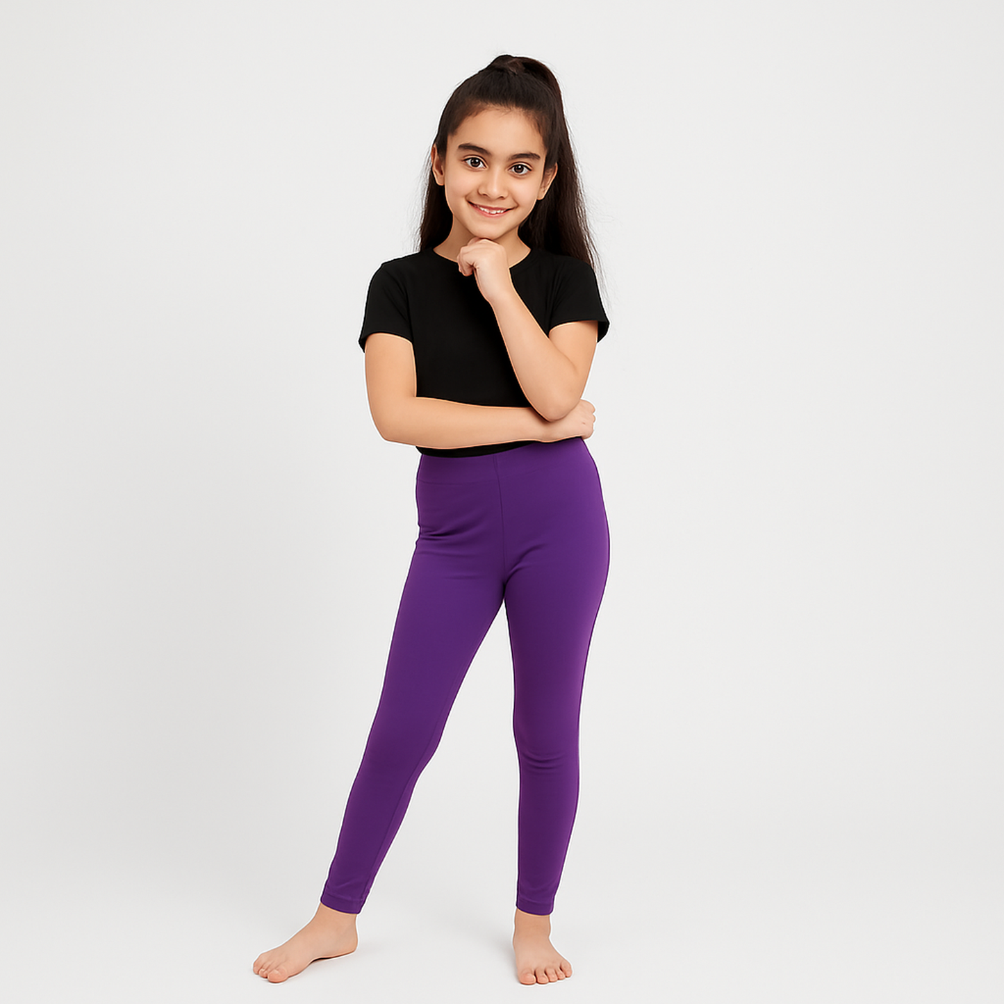CharmnCherish Girls' Leggings Solid Purple Color Pack Of 1 - front view