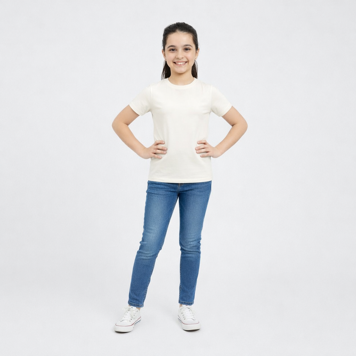 CharmnCherish Girls' Cotton Short Sleeve T-Shirt - Off White (Pack of 1) - front view
