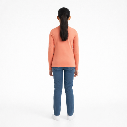 CharmnCherish Girls' Cotton Full Sleeve T-Shirt - Coral (Pack of 1) - front view