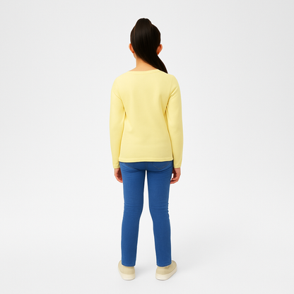 CharmnCherish Girls' Cotton Full Sleeve T-Shirt - Lime Yellow (Pack of 1) - front view