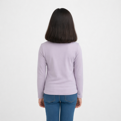 CharmnCherish Girls' Cotton Full Sleeve T-Shirt - Lavender (Pack of 1) - front view