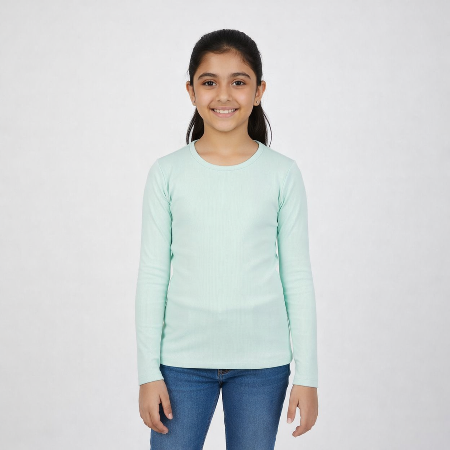 CharmnCherish Girls' Cotton Full Sleeve T-Shirt - Aqua (Pack of 1) - front view