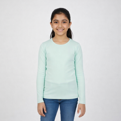 CharmnCherish Girls' Cotton Full Sleeve T-Shirt - Aqua (Pack of 1) - front view
