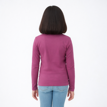 CharmnCherish Girls' Cotton Full Sleeve T-Shirt - Maroon (Pack of 1) - front view