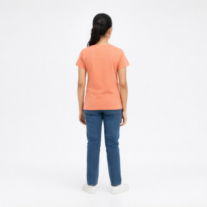 CharmnCherish Girls' Cotton Short Sleeve T-Shirt - Coral (Pack of 1) - front view