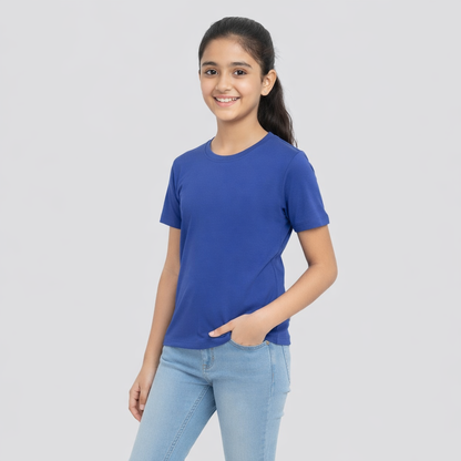 CharmnCherish Girls' Cotton Short Sleeve T-Shirt - Ink Blue (Pack of 1) - front view
