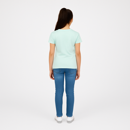 CharmnCherish Girls' Cotton Short Sleeve T-Shirt - Aqua Green (Pack of 1) - front view