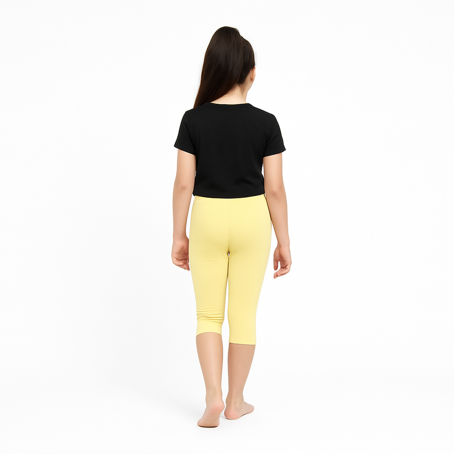 CharmnCherish Girls' 3/4 Leggings Pack of 1_Lime Yellow - front view